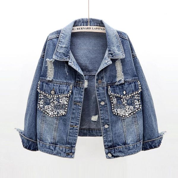 women's jackets basic coat bomber denim jacket beads diamond pearl ripped cowboy loose women short spring autumn pockets chic jeans, Black;brown
women's jackets basic coat bomber denim jacket beads diamond pearl ripped cowboy loose women short spring autumn pockets chic jeans, Black;brown