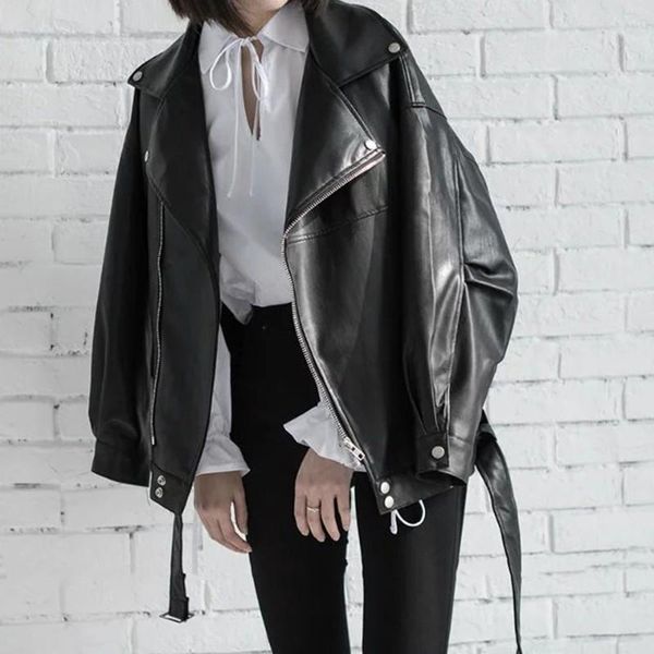 newdiscvry 2021 spring black pu leather loose turn-down collar zipper fashion new women's wild jacket, Black;brown
newdiscvry 2021 spring black pu leather loose turn-down collar zipper fashion new women's wild jacket, Black;brown