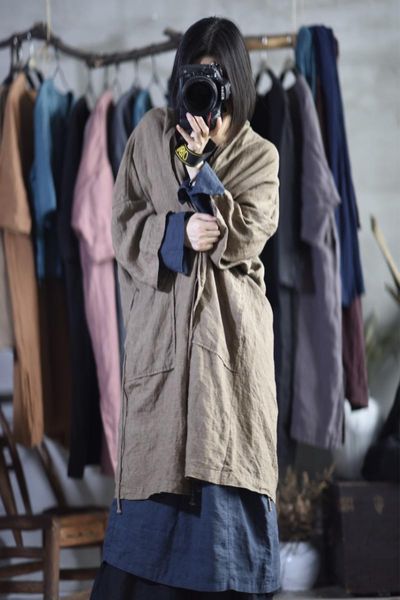women's trench coats women autumn solid color vintage linen coat outerwear ladies retro flax female washed long 2021, Tan;black
women's trench coats women autumn solid color vintage linen coat outerwear ladies retro flax female washed long 2021, Tan;black