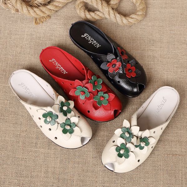 genuine women flower fish toe slippers lady shoes slid female 91o7, Black