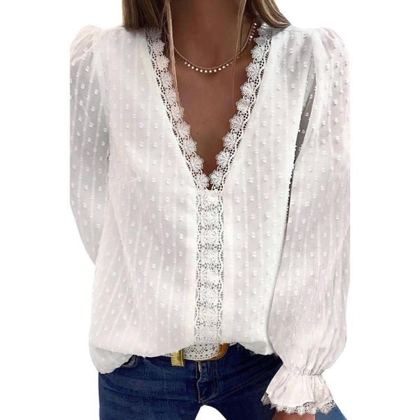 women's blouses & shirts solid color v-neck bluses for women jacquard lace blouse fashion long puff sleeve casual spring shirt ladies t, White
women's blouses & shirts solid color v-neck bluses for women jacquard lace blouse fashion long puff sleeve casual spring shirt ladies t, White