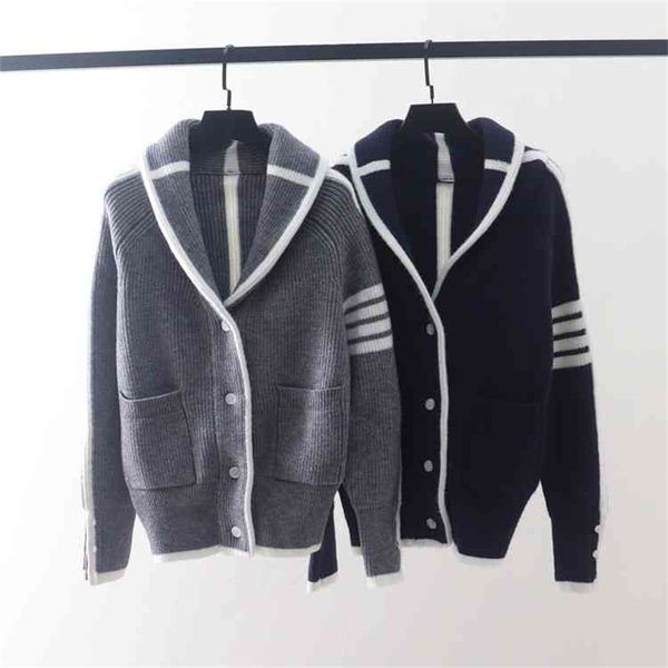 autumn and winter new tb cardigan four bar net red sweater fashion lapel thick loose casual coat trend, White
autumn and winter new tb cardigan four bar net red sweater fashion lapel thick loose casual coat trend, White