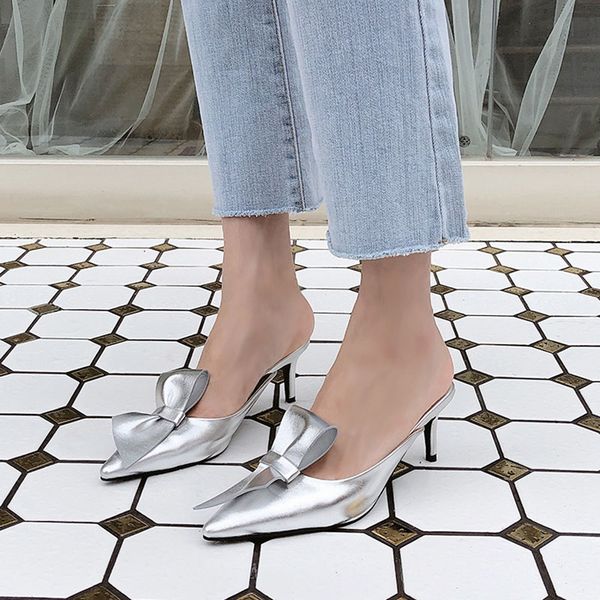 tip-toed high-heeled bow slippers for women in summer wearing thin-heeled baotou semi-slippers for womens shoes in 2019, Black
tip-toed high-heeled bow slippers for women in summer wearing thin-heeled baotou semi-slippers for womens shoes in 2019, Black