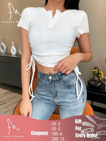 women's t-shirt 2021 summer solid color polos women short sleeve shirring t- shirt ribbed button cardigan crop casual bandage tee, White
women's t-shirt 2021 summer solid color polos women short sleeve shirring t- shirt ribbed button cardigan crop casual bandage tee, White