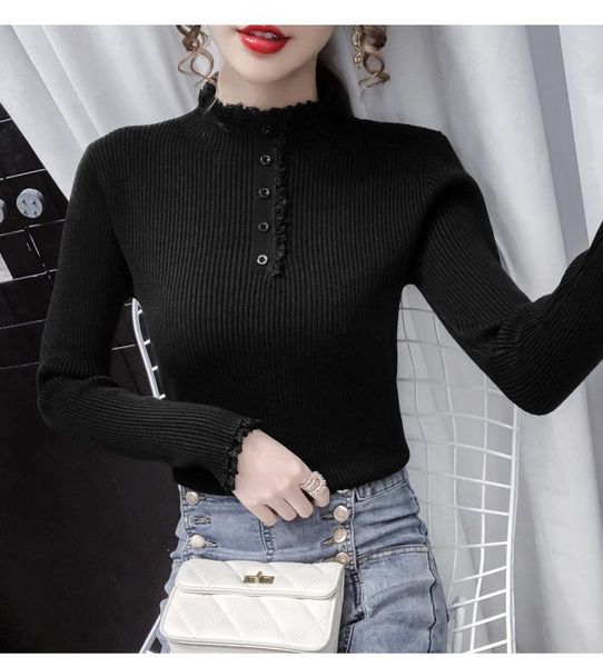 women's sweaters 2021 autumn and winter sweater lace turtleneck long sleeved knitted pullover casual solid color knit swe, White;black
women's sweaters 2021 autumn and winter sweater lace turtleneck long sleeved knitted pullover casual solid color knit swe, White;black