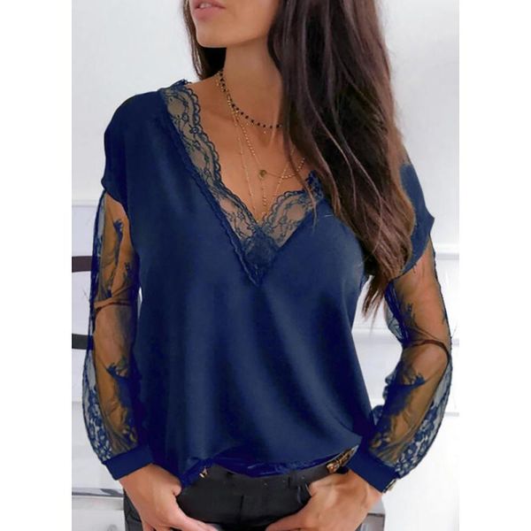 women's blouses & shirts women 2021 lace stitching v-neck long-sleeved female blouse spring casual fashion solid color for, White
women's blouses & shirts women 2021 lace stitching v-neck long-sleeved female blouse spring casual fashion solid color for, White