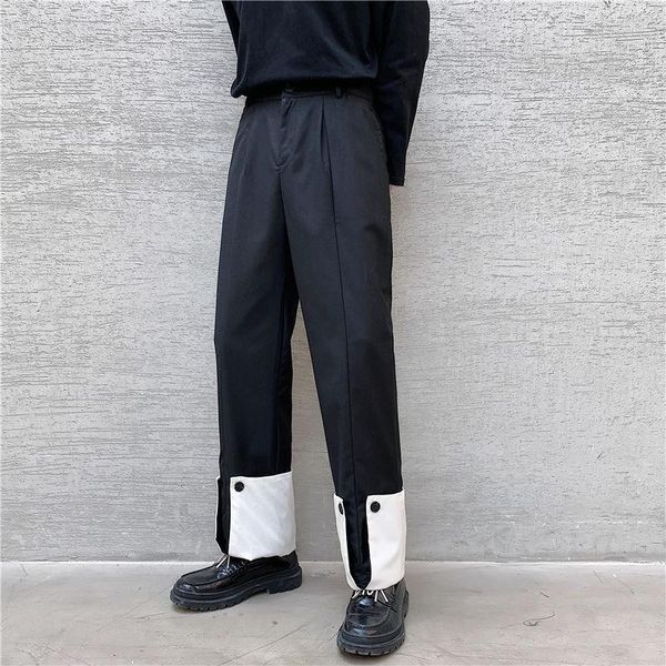 

crowd side elastic pant black white splice casual straight pant men japan korea streetwear vintage trousers erkek pantolon