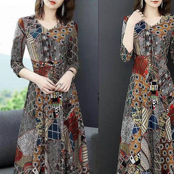 h40 vintage elegant a line party dress women v neck three quarter sleeve long maxidress ladies floral print summer dress, Black
h40 vintage elegant a line party dress women v neck three quarter sleeve long maxidress ladies floral print summer dress, Black