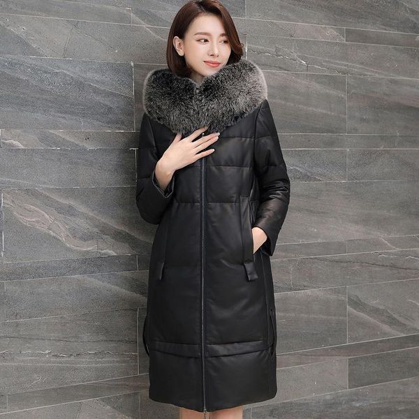 women's leather & faux haining down jacket clothes medium long sheep skin fur grass coat 2021 winter slim, Black
women's leather & faux haining down jacket clothes medium long sheep skin fur grass coat 2021 winter slim, Black