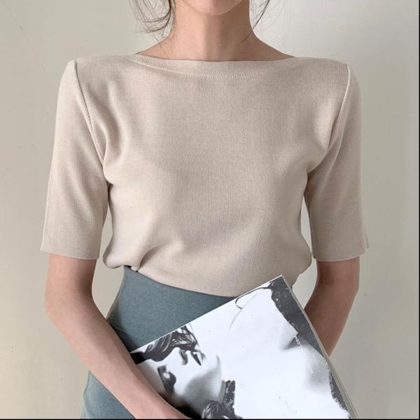 knit t shirt women femme o neck korean style office lady summer basic tshirt drop shipping, White
knit t shirt women femme o neck korean style office lady summer basic tshirt drop shipping, White