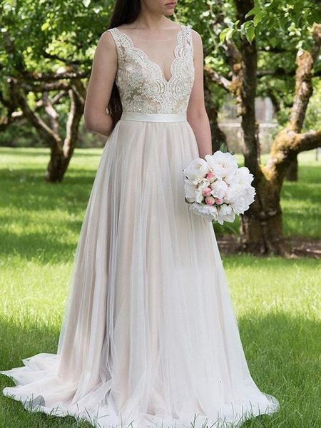 2021 new illusion appliques backless boho wedding es elegant champagne lace bridal party plus size vestidos de mariage zvy8, White
2021 new illusion appliques backless boho wedding es elegant champagne lace bridal party plus size vestidos de mariage zvy8, White