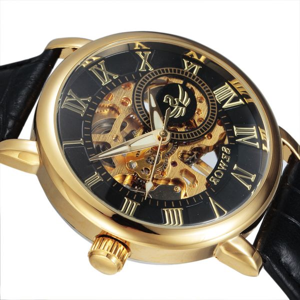 sewor mechanical watch with hollow back for men, Slivery;brown 
sewor mechanical watch with hollow back for men, Slivery;brown