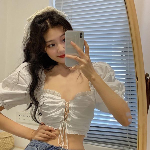 women's t-shirt 2021 summer women\\u2021s casual puff sleeve fashion solid color/flower bandage hollow exposed navel, White
women's t-shirt 2021 summer women\\u2021s casual puff sleeve fashion solid color/flower bandage hollow exposed navel, White