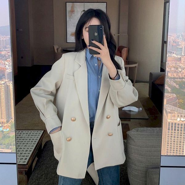 women's suits & blazers elegant spring jacket double breasted oversize loose coat female autumn long sleeve casual womens blazer, White;black
women's suits & blazers elegant spring jacket double breasted oversize loose coat female autumn long sleeve casual womens blazer, White;black
