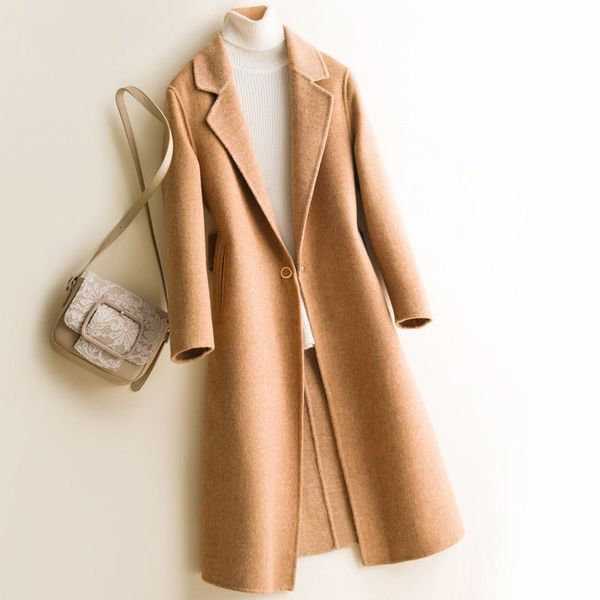 women's wool & blends 2021 autumn winter long double-sided cashmere coat women loose suit collar office lady jacket female, Black
women's wool & blends 2021 autumn winter long double-sided cashmere coat women loose suit collar office lady jacket female, Black