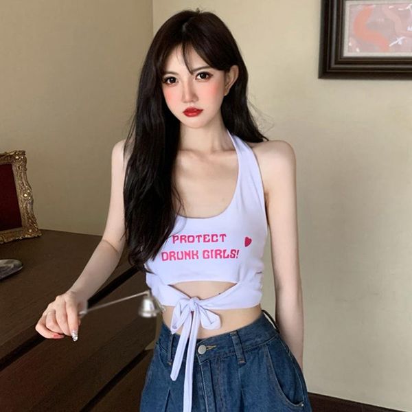 women's tanks & camis 2021 summer women bowknot tank lace-up bottoming short sling halter neck s-xl, White