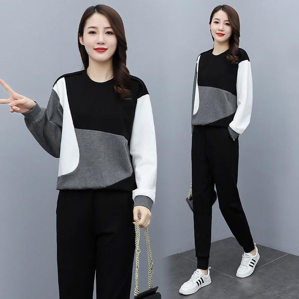 women's two piece pants fashion autumn splicing casual sportswear set loose round neck two-piece home relax cotton suit, White
women's two piece pants fashion autumn splicing casual sportswear set loose round neck two-piece home relax cotton suit, White