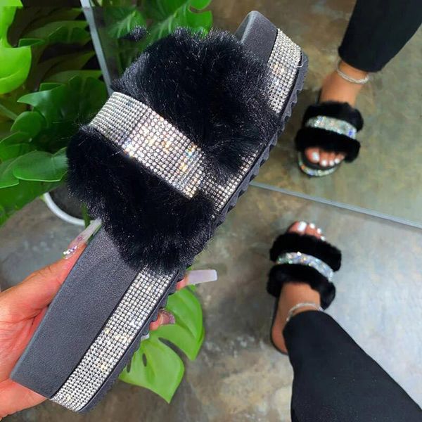 slippers ins bling women's plush fur slides rhinestones flats women platform sandals fashion casual shoes comfortable plus size, Black
slippers ins bling women's plush fur slides rhinestones flats women platform sandals fashion casual shoes comfortable plus size, Black