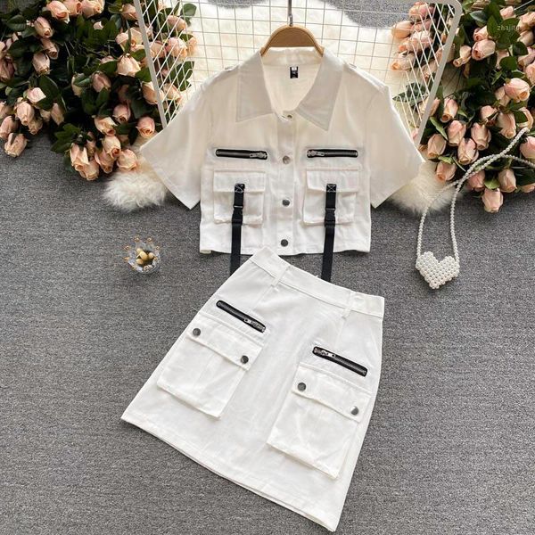 fried street suit summer 2021 female chic port style retro tooling big pocket short + skirt two piece dress, White
fried street suit summer 2021 female chic port style retro tooling big pocket short + skirt two piece dress, White