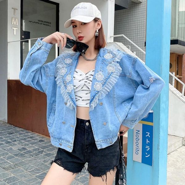 women's jackets women's autumn denim loose beaded drilling mesh patchwork coats turn-down collar washed hole double breasted outerw, Black;brown
women's jackets women's autumn denim loose beaded drilling mesh patchwork coats turn-down collar washed hole double breasted outerw, Black;brown