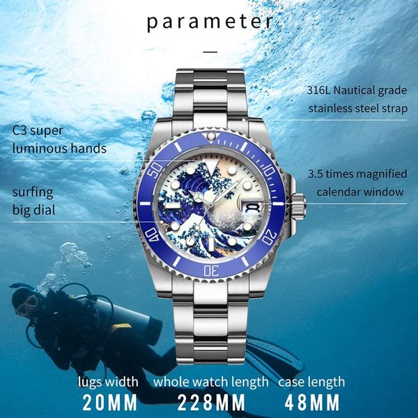 wristwatches addies dive diver 3d printing c3 full luminous surfing dial stainless steel sapphire ceramic bezel 20 bar mens automatic watch, Slivery;brown
wristwatches addies dive diver 3d printing c3 full luminous surfing dial stainless steel sapphire ceramic bezel 20 bar mens automatic watch, Slivery;brown