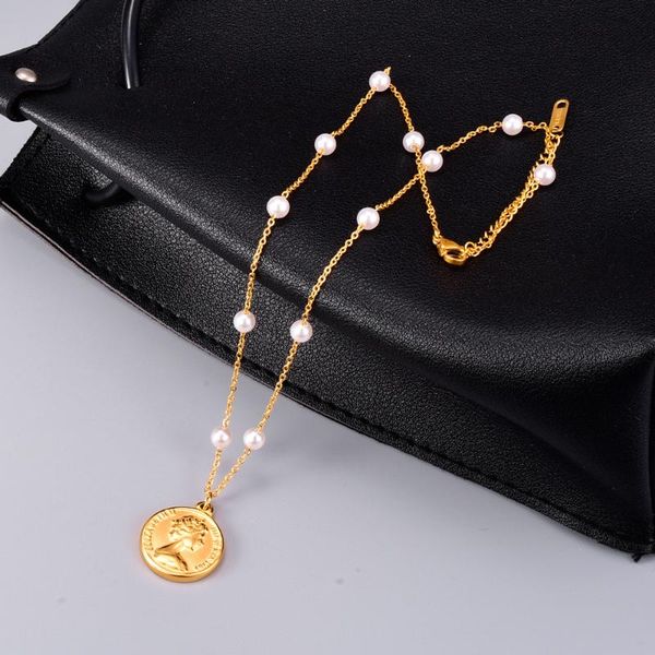 pendant necklaces stainless steel necklace for women queen coin pearl chain choker jewelry, Silver
pendant necklaces stainless steel necklace for women queen coin pearl chain choker jewelry, Silver