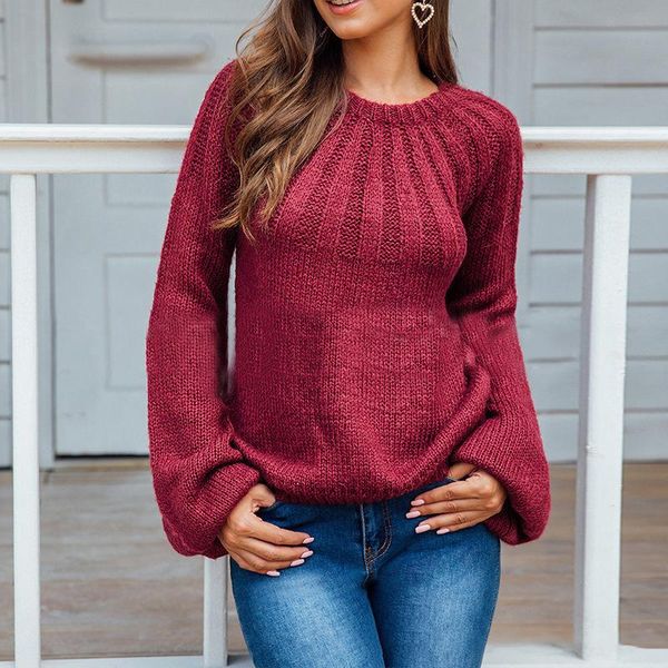 women warm long sleeve sweater solid red round neck pullovers autumn winter loose pleat long lantern knit sweater streetwear, White;black
women warm long sleeve sweater solid red round neck pullovers autumn winter loose pleat long lantern knit sweater streetwear, White;black