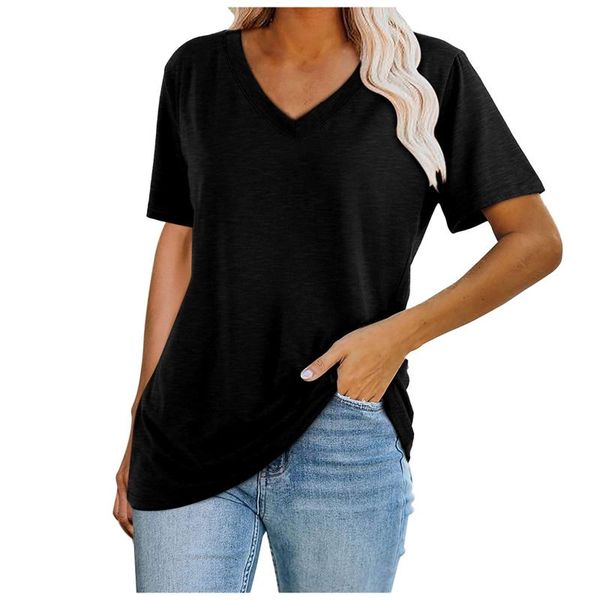 women's t-shirt 2021 summer women fashion casual v-neck solid color short-sleeved tees loose pius size femmel, White
women's t-shirt 2021 summer women fashion casual v-neck solid color short-sleeved tees loose pius size femmel, White
