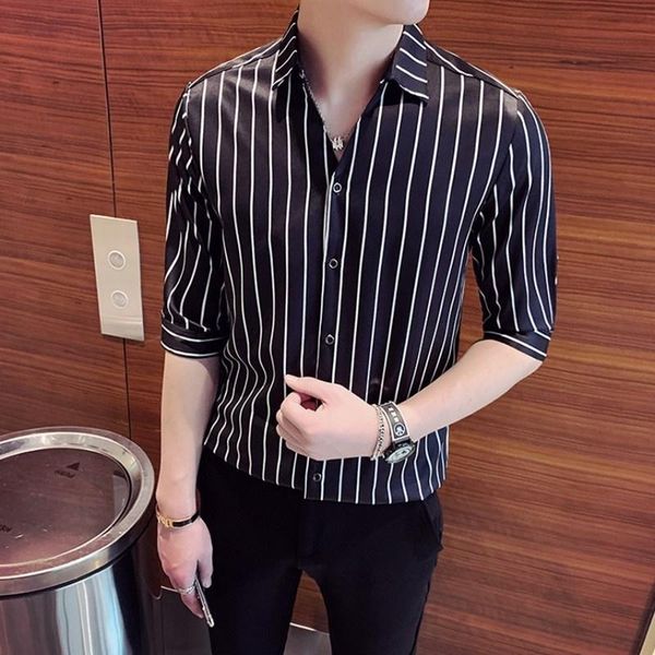 men's casual shirts smart mens shirt summer half sleeve button office men turn-down collar slim business black white striped, White;black
men's casual shirts smart mens shirt summer half sleeve button office men turn-down collar slim business black white striped, White;black
