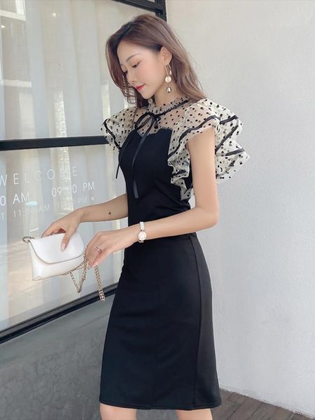 summer fashion korean version womens camis of wild mesh splicing wave dot french dress women, White
summer fashion korean version womens camis of wild mesh splicing wave dot french dress women, White