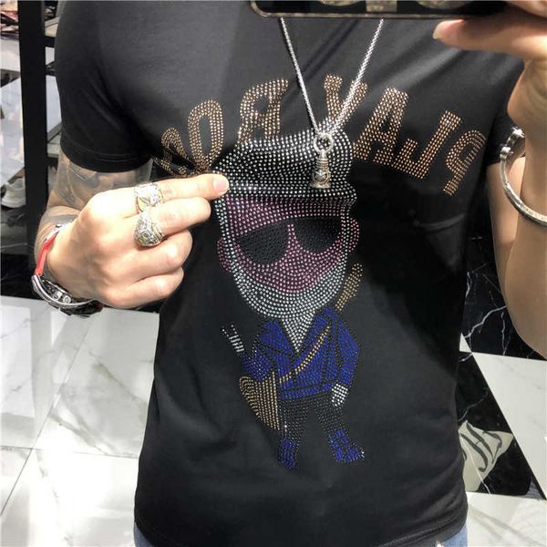 w0690 summer new t-shirt mercerized cotton laofoye drilling net red trend leisure fashion round neck with short sleeves, White;black
w0690 summer new t-shirt mercerized cotton laofoye drilling net red trend leisure fashion round neck with short sleeves, White;black