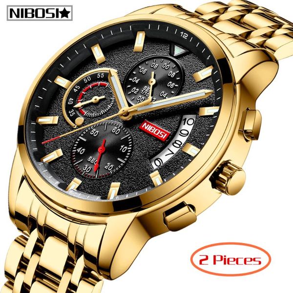 wristwatches 2pcs nibosi men watch full steel watches chronograph gold black dial business fashion male, Slivery;brown
wristwatches 2pcs nibosi men watch full steel watches chronograph gold black dial business fashion male, Slivery;brown