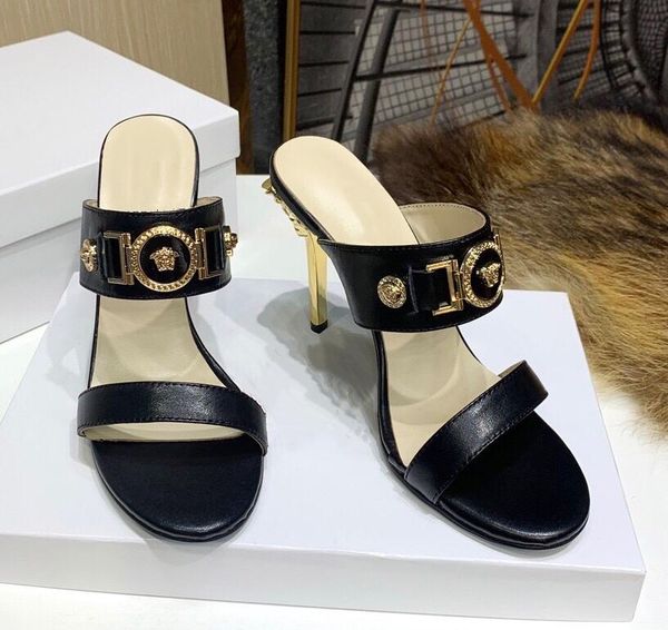 slippers summer shoes woman genuine leather shallow pointed toes super high heels metal decora, Black
slippers summer shoes woman genuine leather shallow pointed toes super high heels metal decora, Black