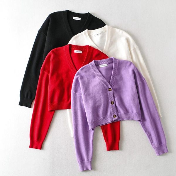 women's knits & tees fashion short crop girls high waist long sleeve loose knitted cardigan female purple button up v-neck sweater cute, White
women's knits & tees fashion short crop girls high waist long sleeve loose knitted cardigan female purple button up v-neck sweater cute, White