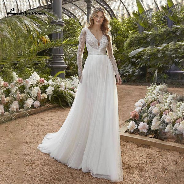 2021 new long sleeve boho wedding es with feather patterns robe de mariee soft simple tulle bridal lace pleated v6tx, White
2021 new long sleeve boho wedding es with feather patterns robe de mariee soft simple tulle bridal lace pleated v6tx, White