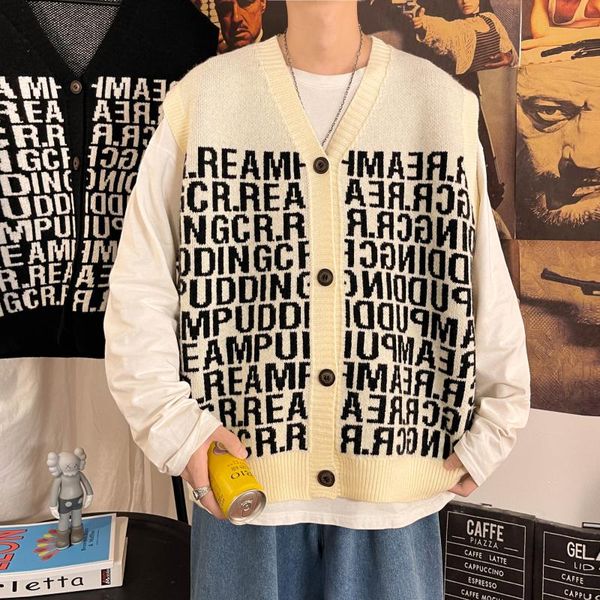 men's sweaters blend gilets sweater relax fit v neck vest sleeveless knit single button cardigan mens streetwear clothing male, White;black
men's sweaters blend gilets sweater relax fit v neck vest sleeveless knit single button cardigan mens streetwear clothing male, White;black
