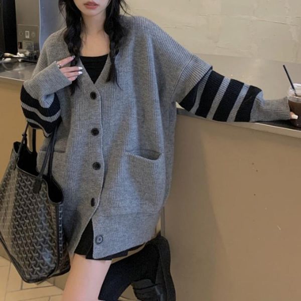 women's knits & tees loose college style v-neck striped sweater cardigan coat autumn winter small long sleeve women, White
women's knits & tees loose college style v-neck striped sweater cardigan coat autumn winter small long sleeve women, White