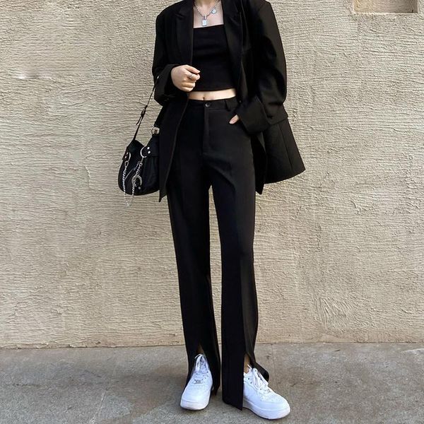 women's pants & capris 2021 women korean streetwear high waist trousers vintage long flare lady casual front split bell bottom pant, Black;white
women's pants & capris 2021 women korean streetwear high waist trousers vintage long flare lady casual front split bell bottom pant, Black;white