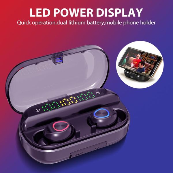earphone led digital display tws button mini wireless stereo headphones bluetooth 5.0 charging bin invisible sports headset