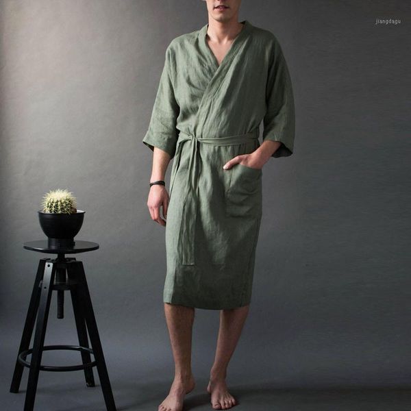 men's sleepwear solid color linen pajamas short sleeved home long bathrobe classic belted jumpsuit all seasons pajama jumpsuits a50, Black;brown
men's sleepwear solid color linen pajamas short sleeved home long bathrobe classic belted jumpsuit all seasons pajama jumpsuits a50, Black;brown
