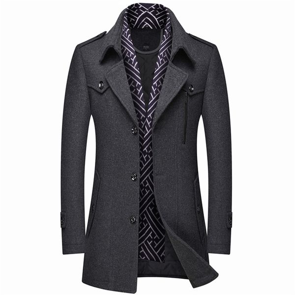 men winter wool coat men's business casual warm thick wool blends woolen pea coat male trench coat overcoat 211122, Black
men winter wool coat men's business casual warm thick wool blends woolen pea coat male trench coat overcoat 211122, Black