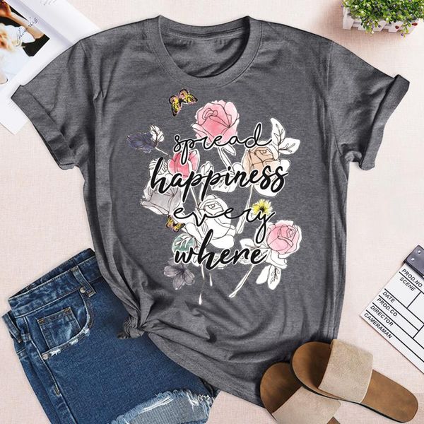 women's t-shirt 2021 letter print women summer casual loose t shirt base o-neck flower happiness tees female girls, White
women's t-shirt 2021 letter print women summer casual loose t shirt base o-neck flower happiness tees female girls, White