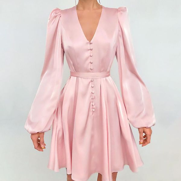 casual dresses elegant satin pink woman dress a-line lantern sleeve v-neck single-breasted high waist pleated sweet chic mini, Black;gray
casual dresses elegant satin pink woman dress a-line lantern sleeve v-neck single-breasted high waist pleated sweet chic mini, Black;gray
