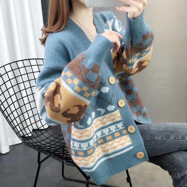 women's knits & tees v-neck geometric pattern sweaters women autumn winter knitted cardigans all-match loose exquisite button coat, White
women's knits & tees v-neck geometric pattern sweaters women autumn winter knitted cardigans all-match loose exquisite button coat, White