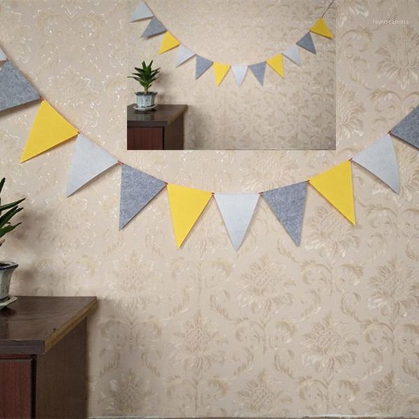 party decoration good quality 4m 12 flags yellow grey white felt pennants bunting banner birthday hang garland supplies1