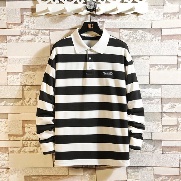 contrast striped polo shirt men 100% cotton long sleeve stretch casual tees autumn turn down collar pullovers plus size 210308, White;black
contrast striped polo shirt men 100% cotton long sleeve stretch casual tees autumn turn down collar pullovers plus size 210308, White;black