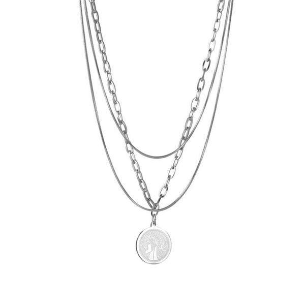 pendant necklaces 316l stainless steel multi-layered necklace round brand queen head elegant temperament clavicle chain, Silver
pendant necklaces 316l stainless steel multi-layered necklace round brand queen head elegant temperament clavicle chain, Silver