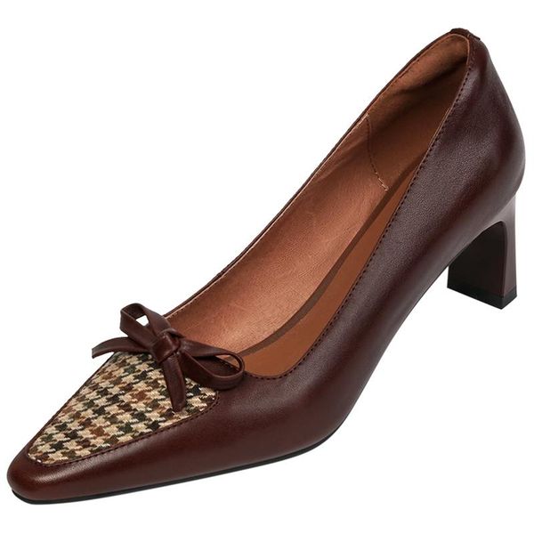 dress shoes women's genuine leather fabric patchwork slip-on pumps thick high heel pointed toe bowtie korean style evening women, Black
dress shoes women's genuine leather fabric patchwork slip-on pumps thick high heel pointed toe bowtie korean style evening women, Black