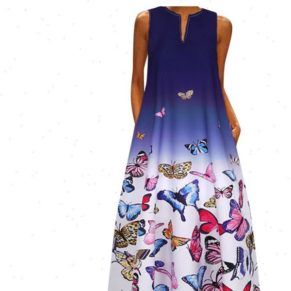 women summer dress ladies fashion plus size butterfly print daily sleeveless vintage bohemia v neck maxi dress sundress, Black;gray
women summer dress ladies fashion plus size butterfly print daily sleeveless vintage bohemia v neck maxi dress sundress, Black;gray