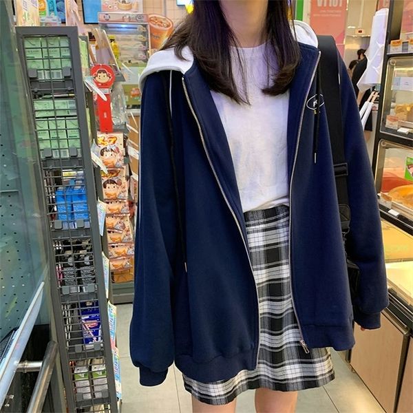 2 colors korean style print women sweatshirt hooded coats warm zipper loose hoodies winter streetwear womens clothes 201126, Black
2 colors korean style print women sweatshirt hooded coats warm zipper loose hoodies winter streetwear womens clothes 201126, Black